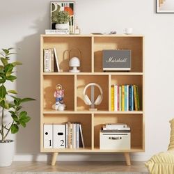 Wood Cube Bookcase Vertical Book Rack Library Shelves