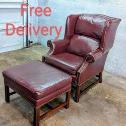 Classic Leather Inc Wingback Chair and Ottoman, Top Grain Leather
