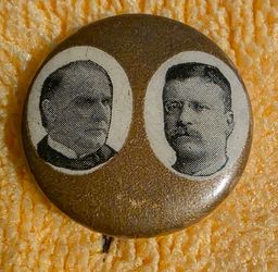 Antique 1900 McKinley & Teddy Roosevelt Campaign Pinback Button - Baldwin & Gleason