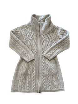 Aran Crafts Ireland Sweater Womens Medium Merino Wool Cable Knit Zip Fisherman