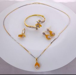 Cubic zirconia necklace earrings bracelet and ring set