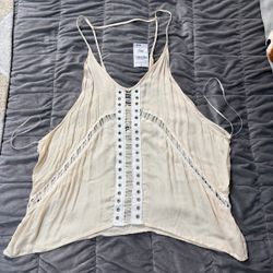 Haute Society Boho Crochet Eyelet Tank Top Alabaster Size Small NWT