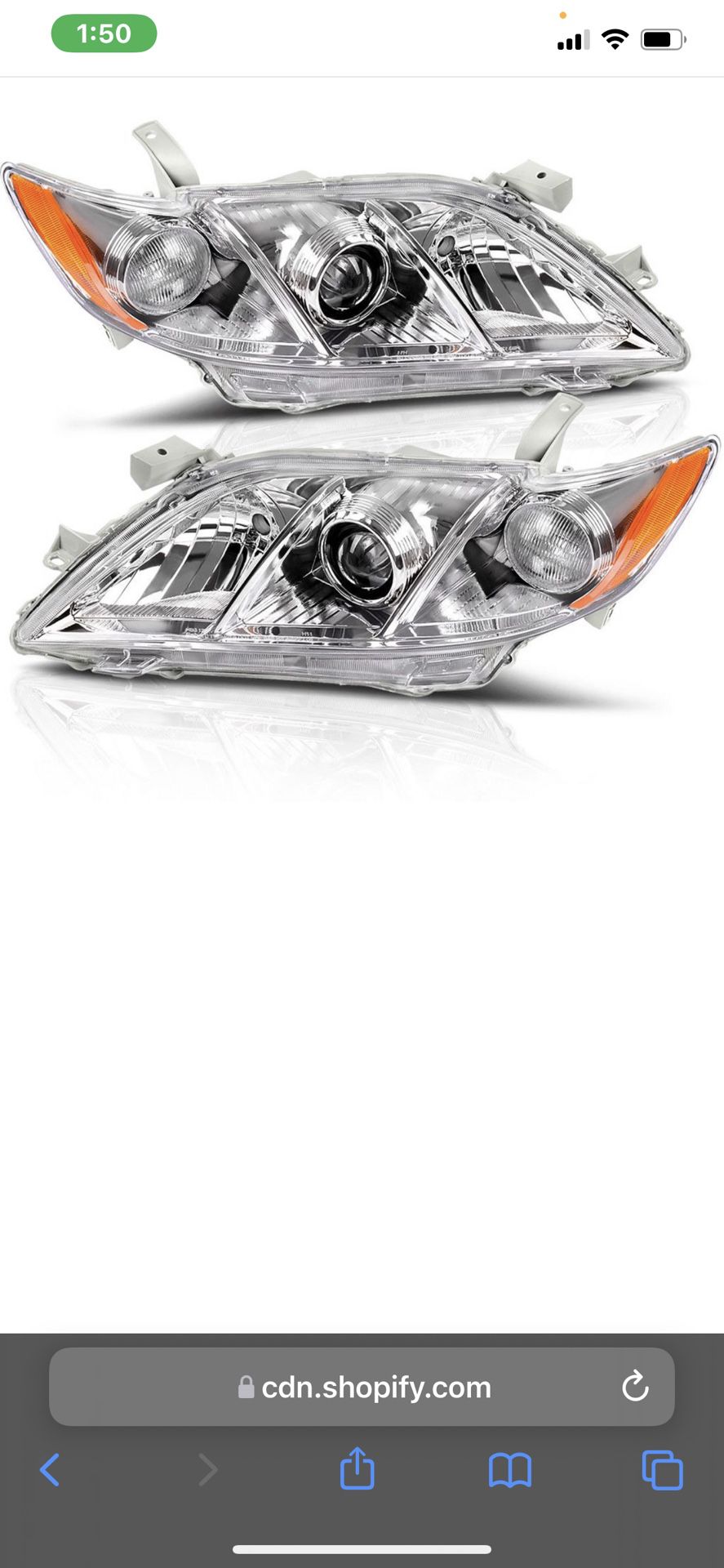 07-09 Toyota Camry Headlight Assembly with Amber Side Clear Lens Projector Headlamps