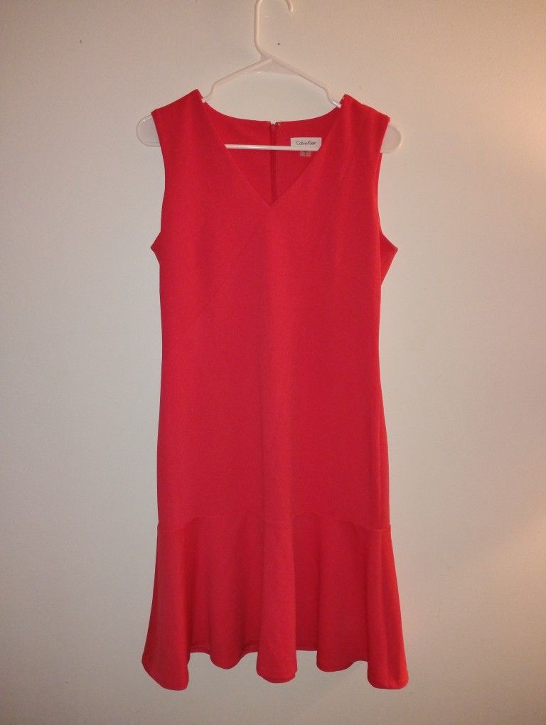 Coral, Drop-Waist, Calvin Klein, Size 8 Dress