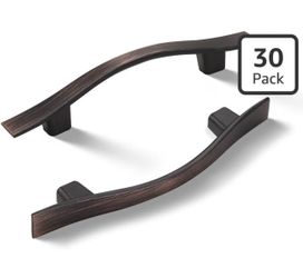 KNOBWELL 30 Pack 3 inch Curved Kitchen Cabinet Handles Oil Rubbed Bronze, Vintage Dresser Drawer Pulls for Cupboard Cabinet Vanity Closet, 3 Inch Hole