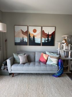 Mid-Century Modern Gray Tufted Sofa