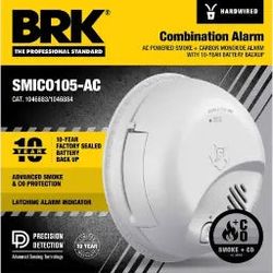 BRK - SMICO105-AC Smoke and Carbon Monoxide Alarm Combo - Hardwire / Battery Backup 10 YEAR