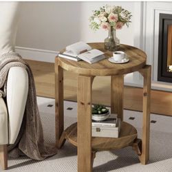 2 New Solid Wood Round End Table