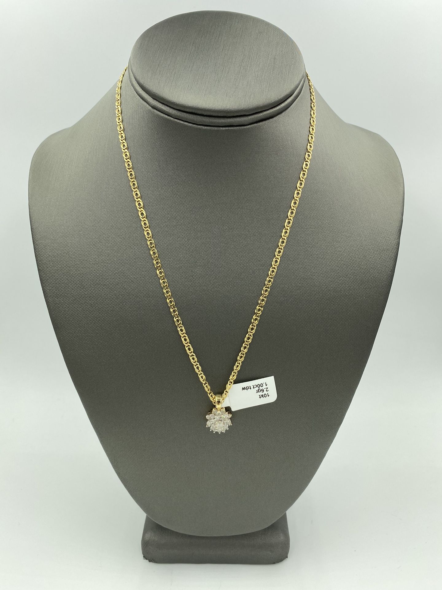 14KT YELLOW GOLD FASHION LINK CHAIN w/ 10KT YELLOW GOLD DIAMOND CLUSTER CHARM