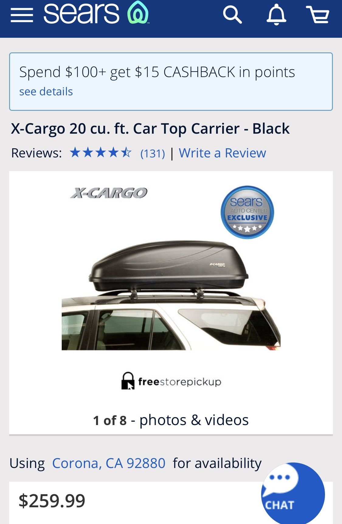 Sears XL Hardshell Cargo Car Top Carrier