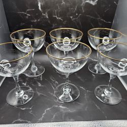 Vintage Lenox "Mansfield" Champagne Glasses Set of 7 Gold Rimmed