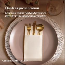 Pre-folded Disposable Dinner Napkins With Built-in Flatware Pocket, Qty 50 NEW!!