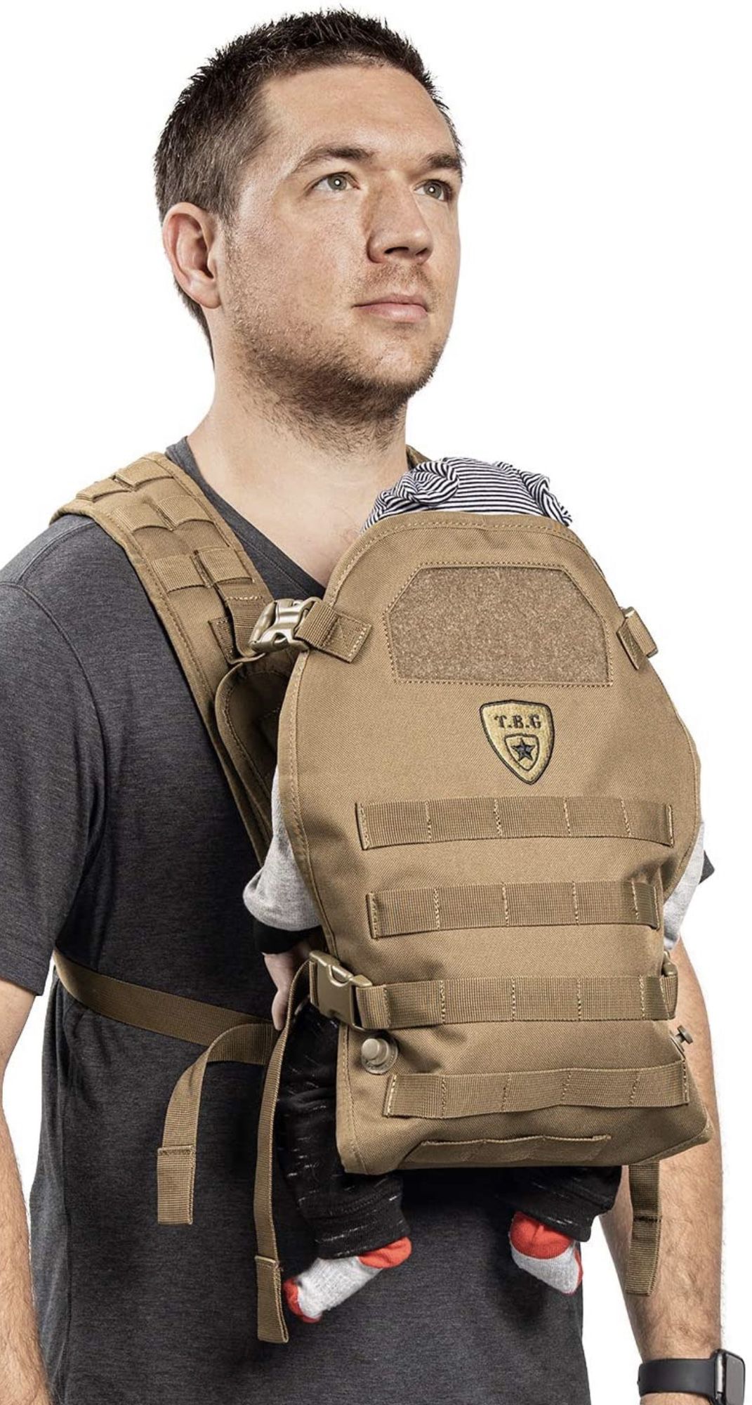 TBG - Mens Tactical Baby Carrier for Infants and Toddlers 8-33 lbs - Compact (Coyote Brown)