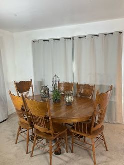 Oak Dining Table with Extension & 6 Pressed Back Chairs
