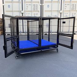 (NEW) $190 Folding Heavy Duty Dog Cage 41x31x34” Double-Door Stackable Kennel w/ Divider, Plastic Tray 