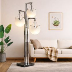 Vintage Chrome 3-Globe Modern Floor Lamp Sculptural Mid-Century Italian Style Lighting