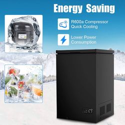 3.5 Cubic Feet Chest Freezer with Removable Basket, from 6.8℉ to -4℉ Free Standing Compact Fridge Freezer for Home/Kitchen/Office/Bar (BLACK, 3.5 cubi