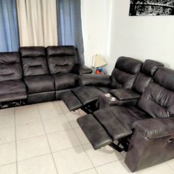 Electric Leather Recliners Love Seat And Sofa