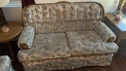 2-Piece Vintage Wood Frame Sofa Set – 3-Seater & 2-Seater Matching Couches