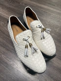 White Woven Tassel Loafers