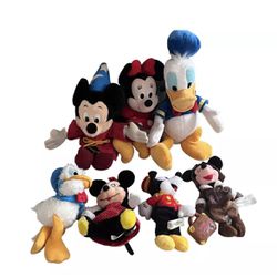 Lot Of 7 Vintage Disney Parks Land World Plush Stuffed Animal Mickey Donald