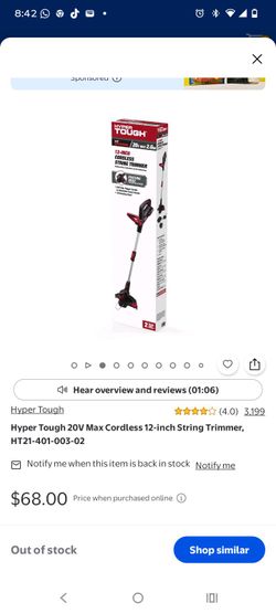 Hyper tough 20v max cordless 12inch string trimmer