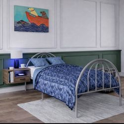 Grey Twin Size Bed With Nightstand