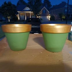 Flower Pots -Green/Gold - $7