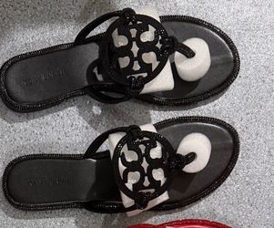 black sparkly tory sandals (miller)