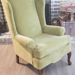 Queen Anne Wingback Velvet Chair Charteuse #2698 by Craftmaster Furniture Company - Vintage