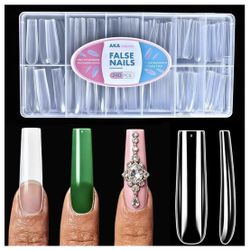 ) 240Pcs Soft Gel Nail Tips, Long Square Clear Full Cover Fake Nail Tips, XXL Acrylic Nail Extensions Kit, Clear Press On Nail Tips for Home Salon DIY