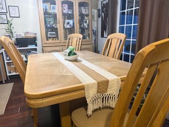 Dinette with 4 chairs, leaf and china cabinet