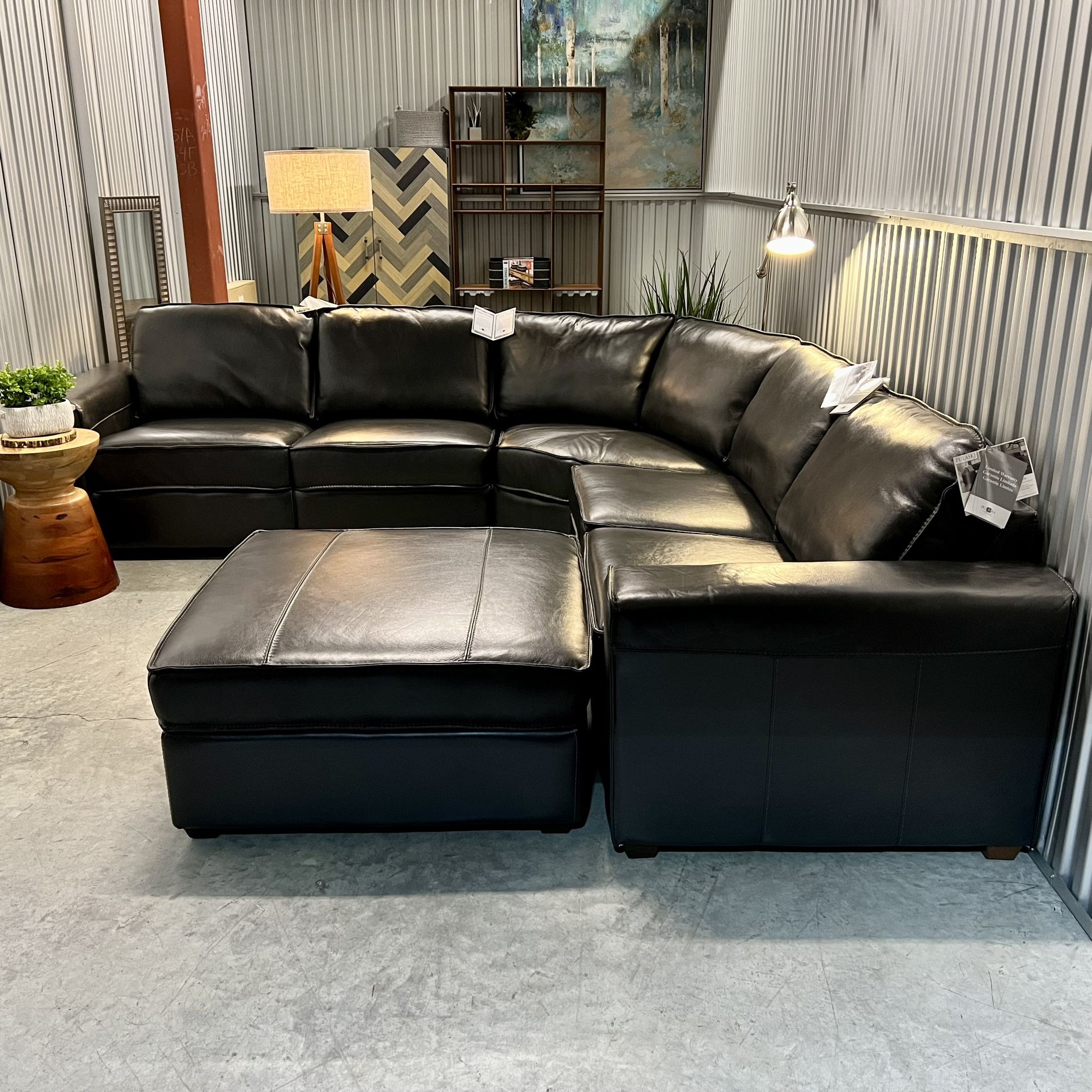 Free Delivery | Brand New Costco Pulaski 6-Piece Leather Modular Sectional Set + Ottoman [MSRP: $3,499]