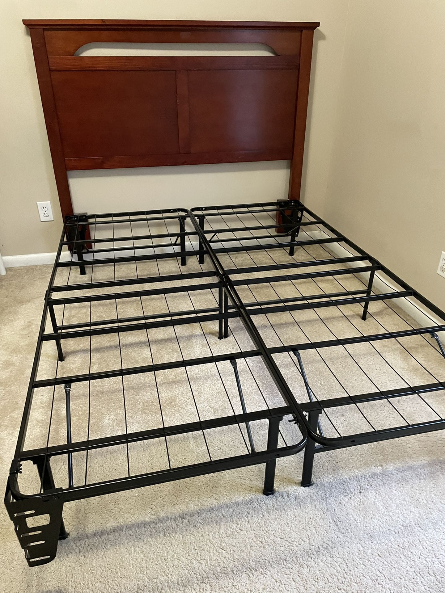 For Sale Queen Size Headboard And Deluxe Raised Metal Platform Frame