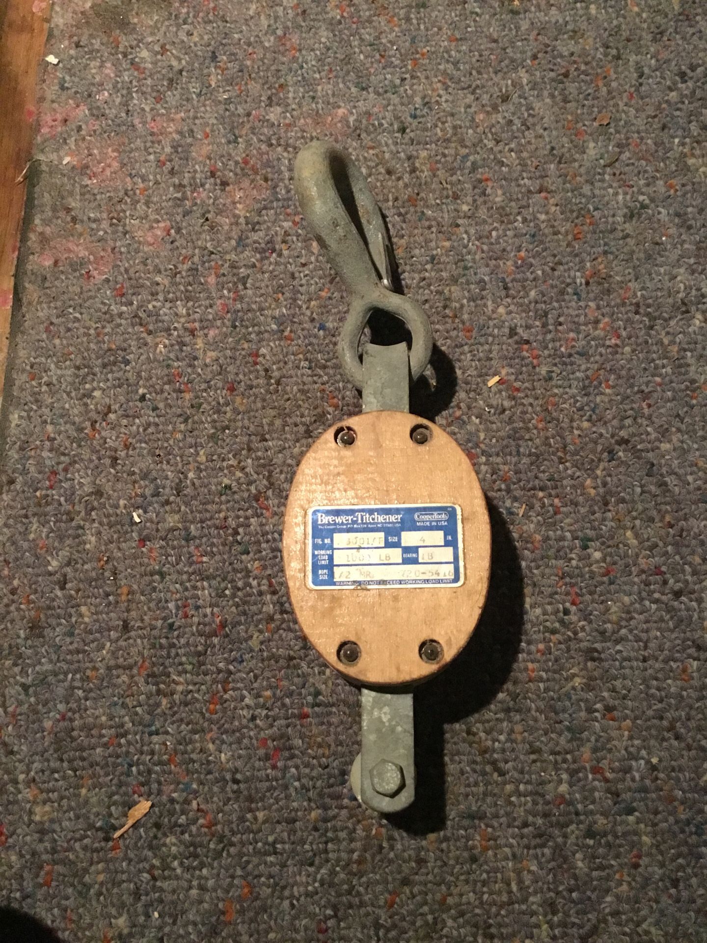 Brewer titchener pulley size 4 pulls 1000 pounds 3001af vintage for