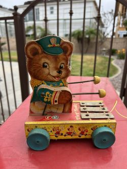 Fisher-Price  Tiny Teddy Pull Along Toy Vintage 