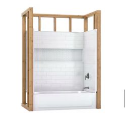 NexTile 60 in. W x 32 in. D x 60 in. H Four-Piece Direct-to-Stud Composite Alcove Tub Surround in White