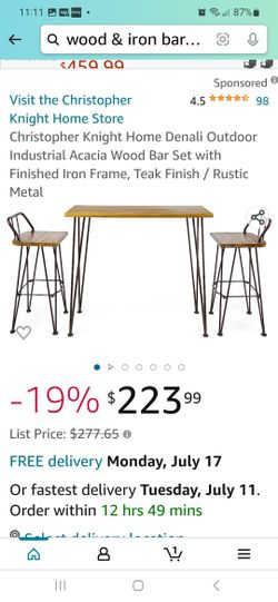 Home Denali Out Door, WOOD BAR with IRON FRAME