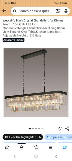Weesalife Black Crystal Rectangle Chandelier 18-Light