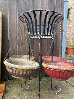 Vintage Iron Plant Stand with Hanging Baskets $40 obo