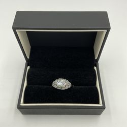14KT WHITE GOLD LADIES ANTIQUE WEDDING RING 1.00CT OLD MINE CUT CENTER DIAMOND 1.25CT TDW 4.8GR RING SIZE 8.5