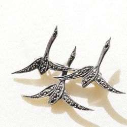 Sterling Silver Brooch 925.  3 Flying Herons.
