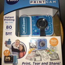 Vtech KidiZoom Print Cam Blue Camera Print-Tear-Share 150+ Photo Effects  New