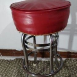 MID CENTURY LEATHER - METAL BAR STOOL 16 " D TOP / 29" H