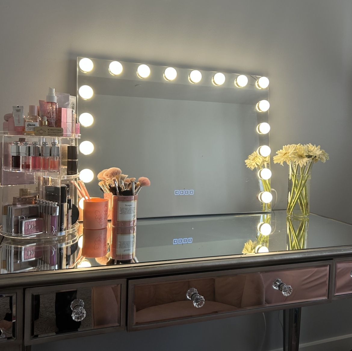 Mirrored Desk And Vanity Mirror With Bluetooth Speakers