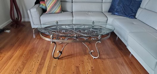 Antique Glass/Copper Coffee Table