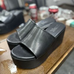 Platform Flip Flops Faux Leather Size 9 Womens