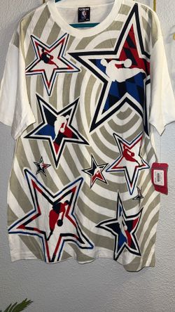 White UNK Brand NBA T-Shirt Featuring A Repeating Star Graphic Pattern