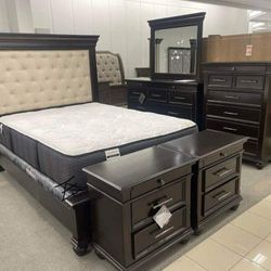 Kanywn Queen Upholstered Panel Bed Dresser And Nightstand $20 Down Payment and delivery available 