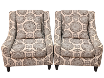Set of 2 Fusion Furniture Accent Chairs – Cream & Gray Medallion